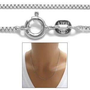 STERLING SILVER RHODIUM FINISH BOX CHAIN NECKLACE 1.2MM (GAUGE 019).
